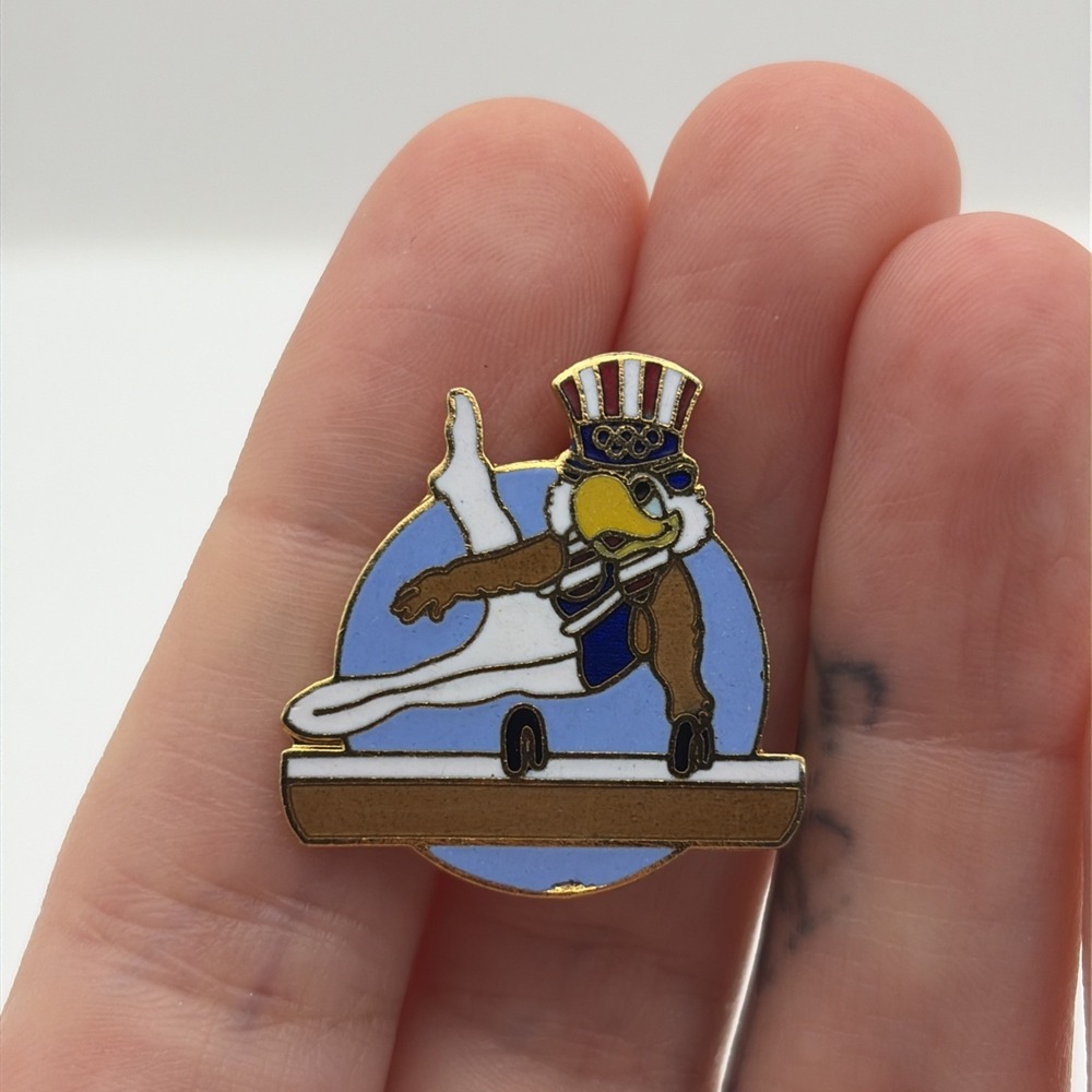 1984 Los Angeles Olympics Sam The Eagle Pommel Horse Event Lapel Hat Pin